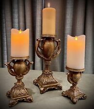 Unique Vintage Neo Classical Gold Toned Candle Holders Set Of 3 picture
