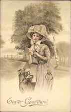 Easter Max Feinberg Fashionable Woman with Greyhound Dog c1910 Vintage Postcard picture