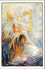 Fantasy Artist-Signed FLORA WHITE Postcard Fairy with Harp / Ocean - J. Salmon picture