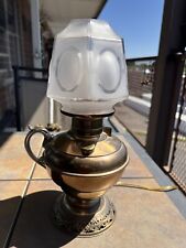 ANTIQUE 1884 ROCHESTER BRASS ELECTRIC CONVERTED WORKING OIL LAMP GLASS SHADE picture