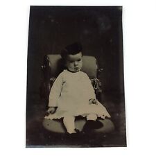 Fidgeting Blurry Hands Child Tintype c1870 Antique Chair 1/6 Plate Photo A3829 picture
