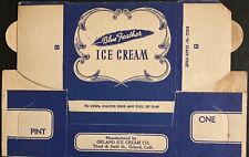 Vintage 1940's Blue Feather Ice Cream Container Blue/White Colors Orland, Calif. picture
