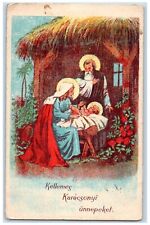 1942 Christmas Hungary Religious Roses Flowers Posted Antique Postcard picture