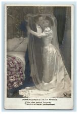 c1910's Paris Couple Wedding Night Park RPPC Photo Unposted Antique Postcard picture