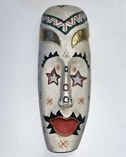 Vintage Hand Carved Wooden Tribal Mask Hand Painted 19” Long Star Eyes picture