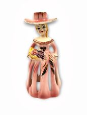 Vtg Japan Porcelain Figurine Bell Candle Napkin Holder Pink Lady 1950s Kitsch picture