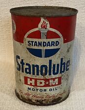 STANDARD Stanolube HD-M MOTOR OIL One Quart Metal Can Full Unopened Vintage picture