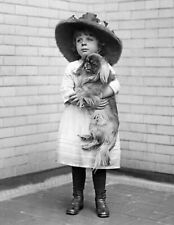1915 Young Girl with Her Dog Vintage Old Puppy Photo 8.5
