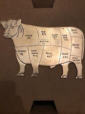 Vintage Brass Butcher Shop Decoration Cow Beef Cuts Percentage Wall Sign Plaque picture