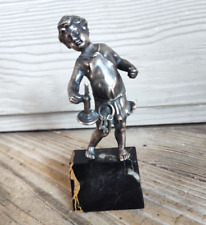 Antique French Silverplate Over Brass/Bronze Small Child on Marble Base (As Is) picture