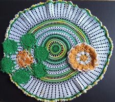DOILIES 3 Vintage Handmade Crochet Table Mats Green Yellow Mandala Crafts Gift picture