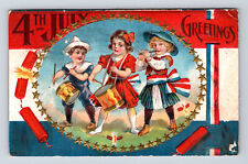 4TH of July Childrens Drum Corps Firecrackers Star Border Towanda PA Postcard picture