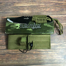Survivor Fixed Blade Knife 7” Paracord Sheath & Fire Starter Black OD Green New  picture