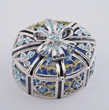 Keren Kopal  Blue Trinket silver plate Box Decorated with Austrian Crystals picture