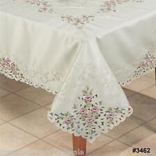 Embroidered Purple Rose Floral Cutwork Tablecloth 70x120