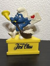 Postman First Class Smurf A Gram Stand Figurine Mail Horn Heart VTG Peyo Sockel picture