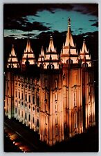 Postcard Latter Day Saints Mormon Temple Salt Lake City Utah Night View Church picture