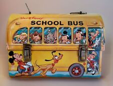 Vintage 1960s Walt Disney School Bus Lunch Box Tin Litho Metal No Handle picture