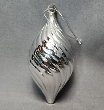 Vintage Hand Blown Art Glass Swirl Teardrop Silver Chrome Christmas Ornament 5