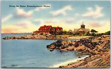 Along the Shore Kennebunkport Maine ME Rocky Shore Building Postcard picture