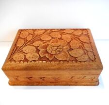 Vintage Hand Carved Hard Wood Dresser Keepsake Box Handmade 9.5 X 6.5 Inch picture