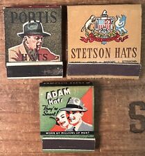 3 1930s - 40s Hat Co Matchbooks, Stetson, Adam Hats, Portis Hats Unstruck / Full picture