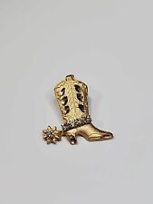 Cowgirl Boot Lapel Pin Gold Color with Clear Faceted Faux Gems picture