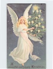 Postcard A Peaceful & Happy Christmas Angel & Candlelit Tree picture