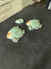 Vintage 1967 Miller Products Chalkware Fish PEARLIZED Aqua Blue RARE With Shell picture