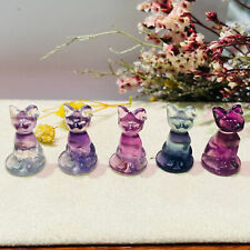 5pcs Natural fluorite carved Egyptian Cats Skull quartz crystal reiki healing picture