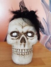  SPOOKY VICTORIAN STYLE SKELETON SKULL  FEATHERED VEIL & RHINESTONE EYES   picture
