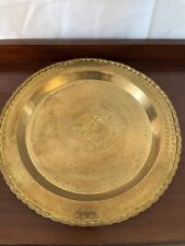 Vintage Asian Brass Round Wall Hanging Tray Large 16” Plate Made In Hong Kong picture