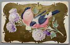 Antique Postcard Embossed Best Wishes Birds Flowers Gold Sevens Point WI 1910 picture