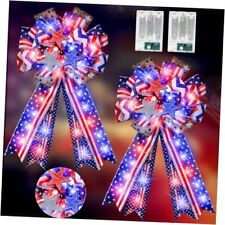 Liliful 2 Pcs Lighted Large 4th of July Bows, 20 x 11'' White Red Blue Stars  picture