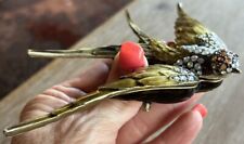 Vintage Jeweled Sparrow Bird Trinket Box Magnetic Removable Lid Enamel Figurine picture