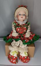 Christmas Mop Doll Shelf Sitter Vintage Beautiful Blue Eyes Porcelain Head picture