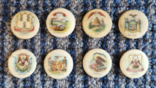 VINTAGE Tobacco Lot 8 Cigarette SWEET CAPORAL 1896 US STATES Pinback Buttons picture