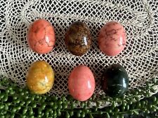 Vintage Italian Alabaster Hand Carved Multicolor Egg Collection of Six picture