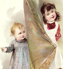 1894 Woolson Spice Co Lion Coffee Cute Children Between Drapes Premium Offer picture