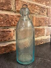 RARE 1800s Aqua Blue Antique Blob Top Soda Pop Bottle W/ Bubbles & Stopper picture