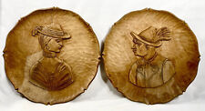 Oberammergauer Set 2 Hand Carved Figural Wood Plaques Germany 10.75