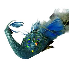 Christmas Ornament Decortion Large Blue/Teal Regal Peacock Clip-On or Hanging Lg picture