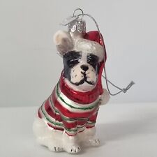 Kurt S. Adler Glass Ornament French Bulldog Dog Santa Hat & Sweater picture
