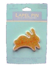 Hallmark PIN Easter Vintage BUNNY  RABBIT Glitter GOLD 1989 Holiday Brooch NEW picture