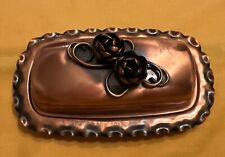 Vintage Hand Wrought Gregorian Copper Butter Dish,Roses & Ruffle, No Glass Liner picture