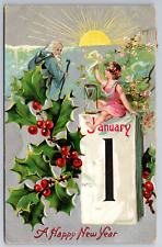 Vintage Postcard New Years Embossed Rapheal Tuck Jan 1st Old Man c1909 ~10339 picture