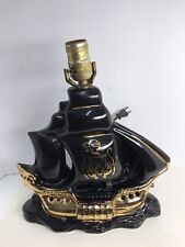 Vintage 1950s Black And Gold Clipper Ship TV Lamp 10” Tall Converted Works picture