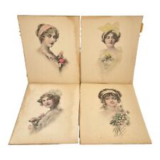 Schlesinger Bros NY Artwork Boards Ladies w/ Flowers Set of 4 Boards 1911 picture