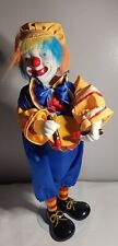Vintage Wind Up Porcelain Clown Doll circus drum wind up music works top moves  picture