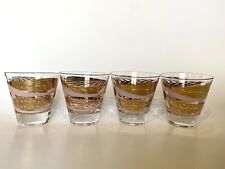 Four Fred Press Vintage Pink & Gold Leaf Double Shot Glasses Mid Century Barware picture